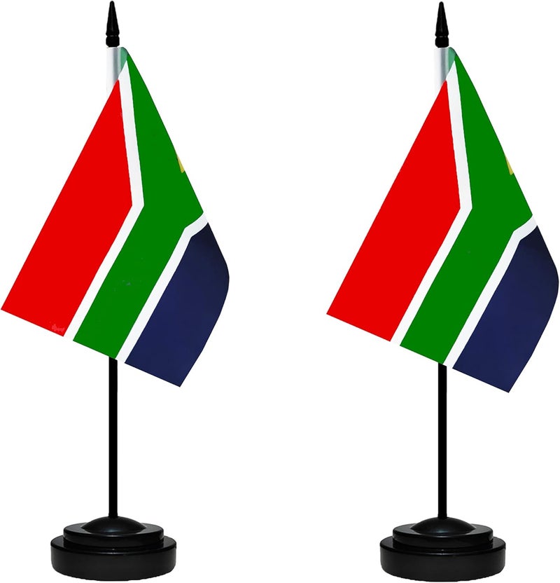 tibijoy South Africa Flags South African Small Mini Desk Flags Set Small Mini South Africa Flags Table Flag with 13" Black Pole, Black Base and Spear Top, Miniature South African Deluxe Desktop Flag, Home - Image 2